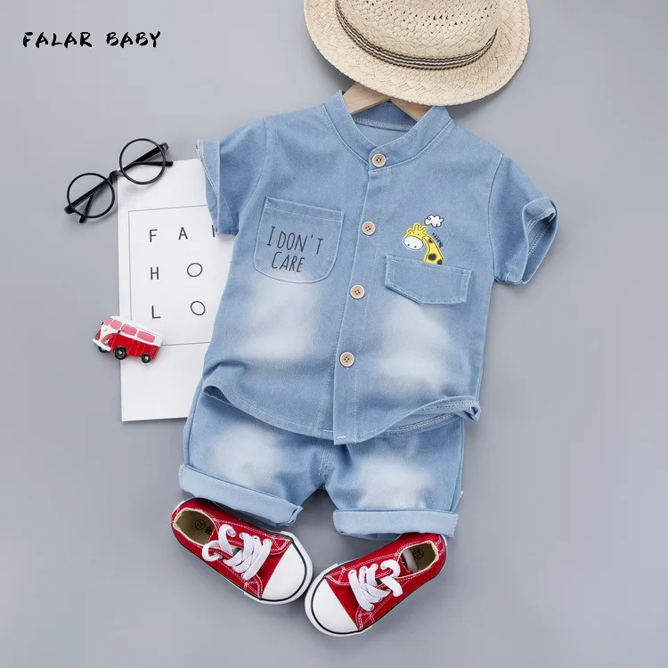 

Toddler Baby Boys Clothing Set Infant Clothes Cartoon Giraffe T-shirt + Denim Shorts 2PCS Kids Casual Suit Children Tracksuit