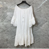 boho dress 2021 summer style women sexy slash neck hollow out embroidery ruffle deco flare sleeve casual loose white dress beach