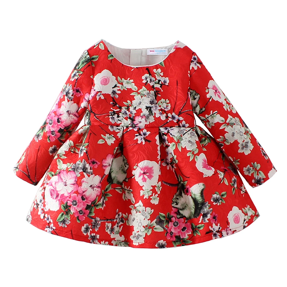 LittleSpring/платье с цветочным рисунком для маленьких девочек Плотное Новогоднее
