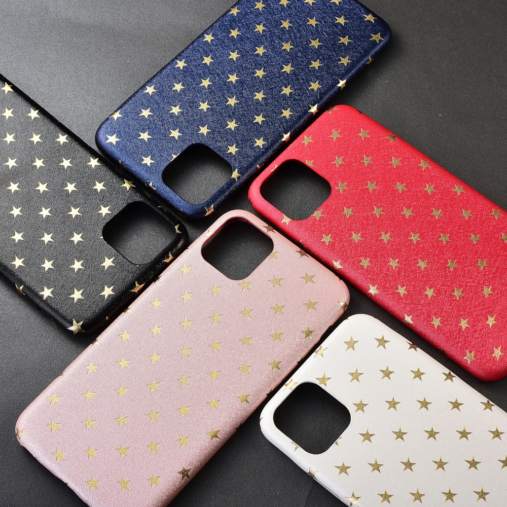 Мягкий Шелковый кожаный чехол золотого цвета со звездами для iPhone 11 Pro Max 6plus 6S i7 7 8