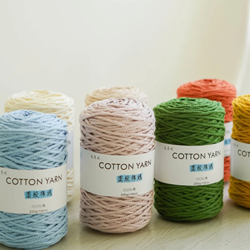 

150m Multicolor Pure Cotton Yarn Round Strand Cotton Knitting Yarn for Handmade Woven Handbag Basket Hat Hand-knitting Supplies