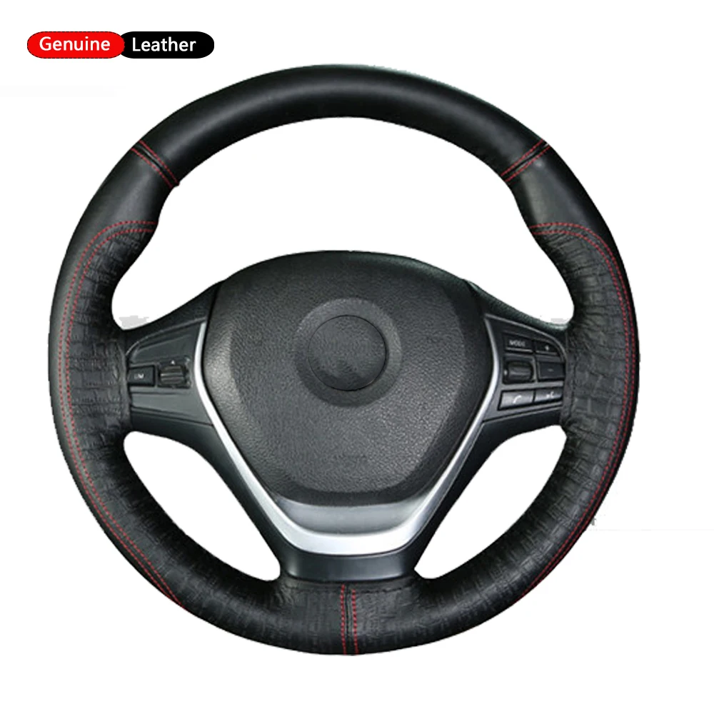 

Embossed Hand-Sewn Non-Slip Steering Wheel Cover,Fashion Pattern Genuine Leather Automobile Steering-Wheel Braid Covers For 38cm