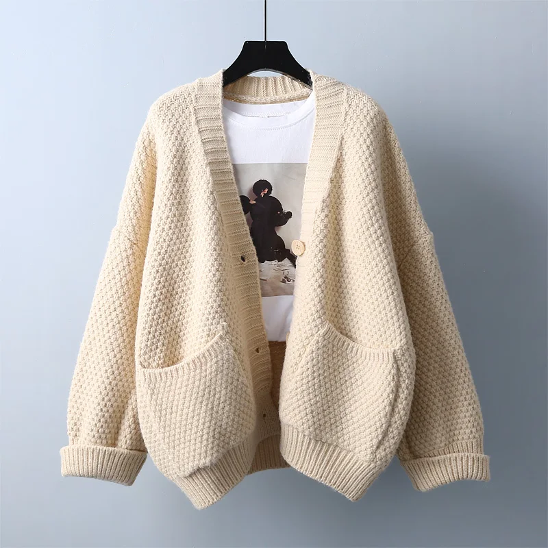 

Свободный Однотонный женский трикотажный свитер, кардиган, новинка зимы 2021, утепленная теплая женская верхняя одежда, пальто, топы