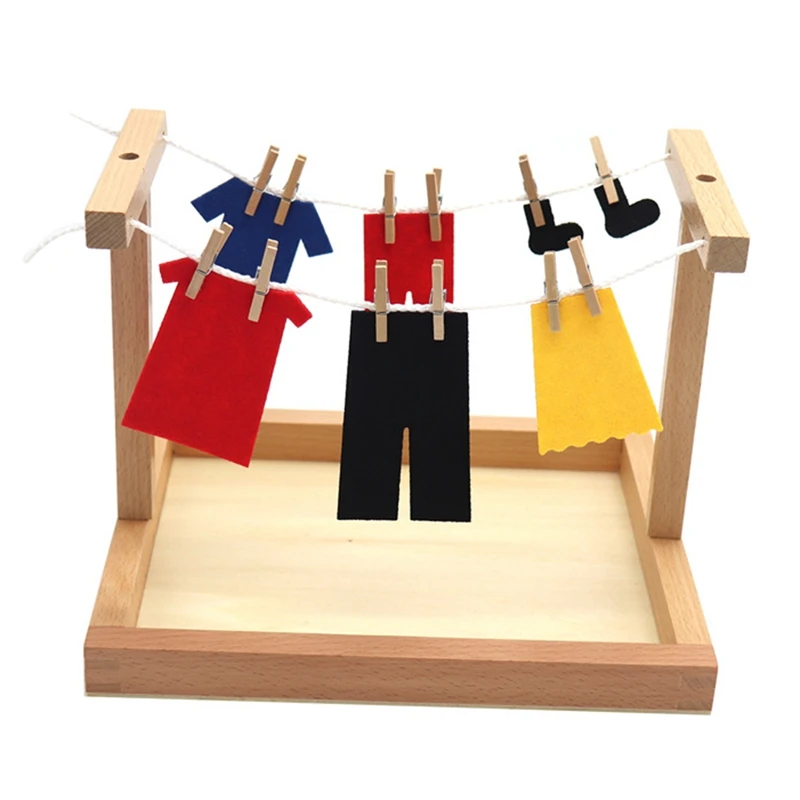Mini Marco de secado de ropa de madera para ense&ntilde;anza de la vida, simulaci&oacute;n de Educaci&oacute;n Temprana, juguete de entrenamiento-0