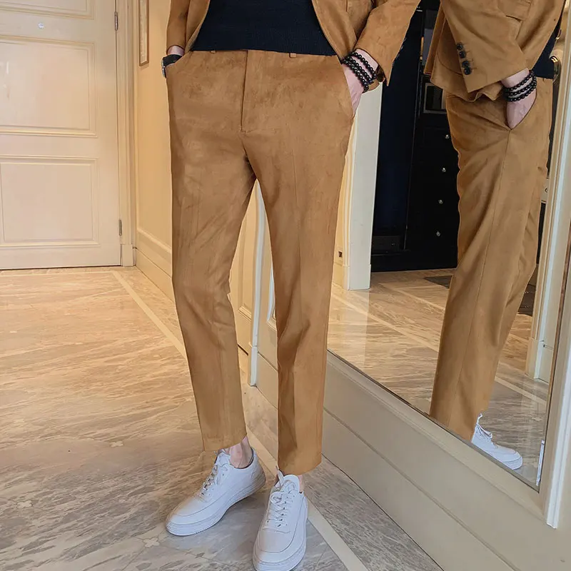 Брюки мужские однотонные Роскошные замшевые деловые повседневные штаны модные