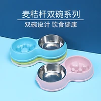 cat bowl wheat straw slow food anti choking stainless steel double bowl pet food non slip cat food bowl