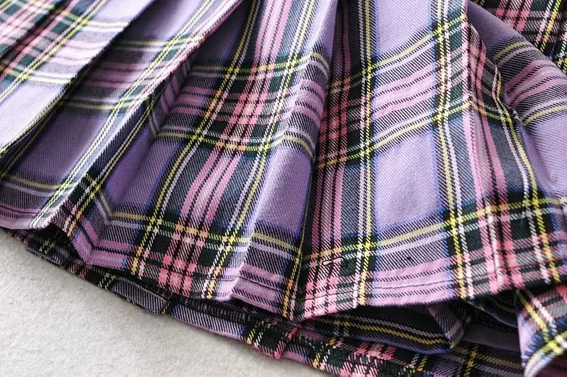 Женские юбки с высокой талией Bazaleas фиолетовые плиссированные в клетку