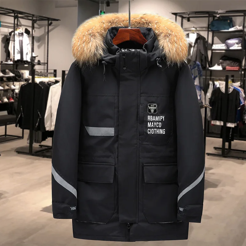 -30 Degree Couple Winter Mens Jacket Long Keep Warm Thicken Coat Men Fashion Hooded Fur Collar Windbreaker Down Parka Hot Sales