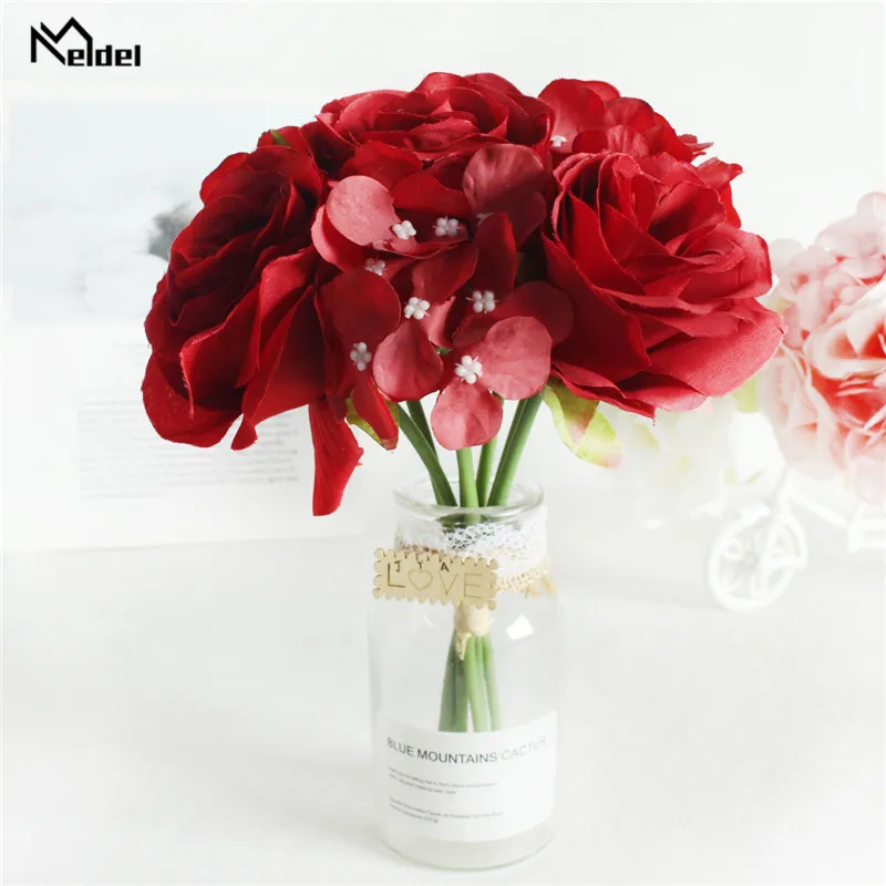 Meldel искусственный букет невесты розы шелковые гортензии Искусственные цветы