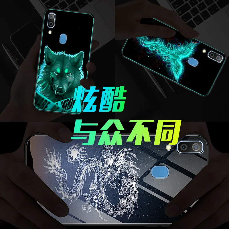 SemgCeKen Luminous Tempered glass case for samsung galaxy A30 A50 A 30 50 luxury original phone 3d hard mirror back cover coque |