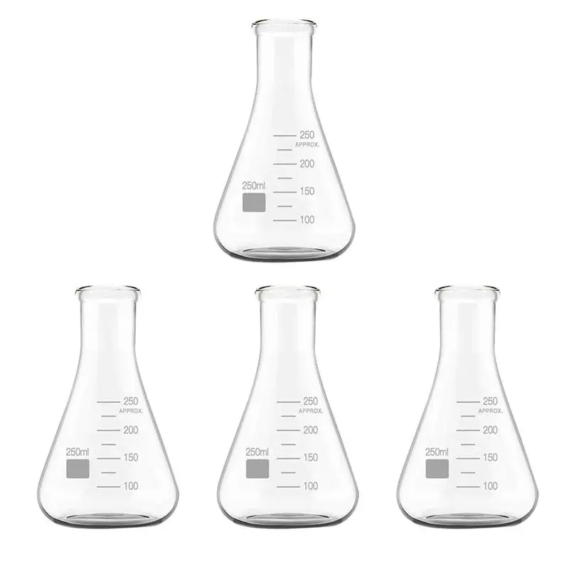 

4pcs Erlenmeyer Borosilicate Glass Flask Wide Neck Conical Triangular Flask