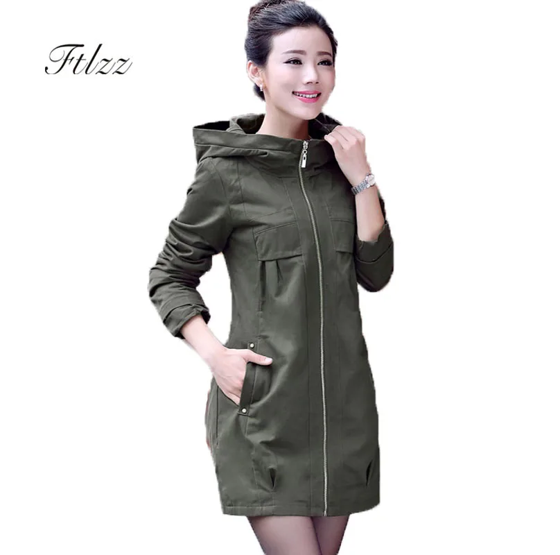 Женский свободный тренчкот средней длины зеленая ветровка в Корейском стиле на