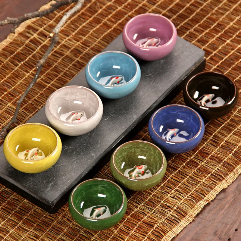 CJ272 красочный ледяной фарфор 8 цветов чайная чашка с рисунком рыбы керамический
