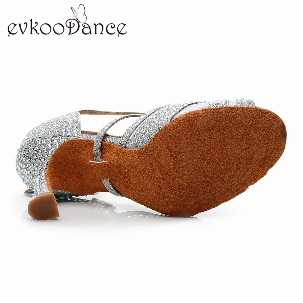 Evkoodance Серебристая блестящая сетка с Стразы танцевальные туфли размер US4-12