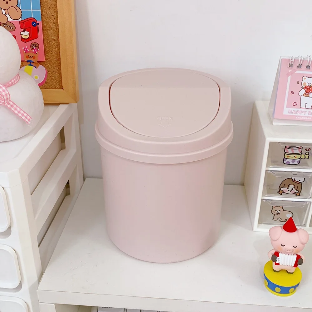 

2020 New Desktop Cute Mini Storage Box Bins Trash Can Home Bedroom Organizer Box Portable Bathroom Car Trash Can with Flip Cover