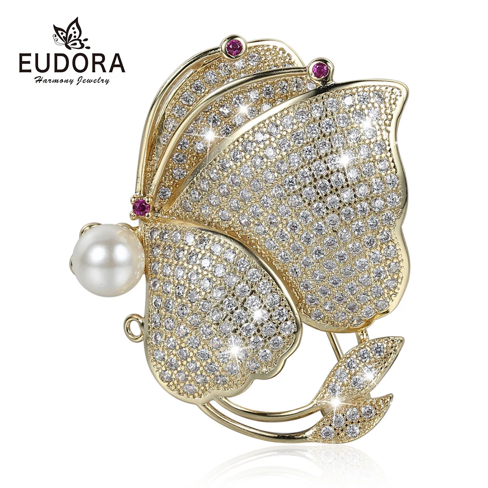 EUDORA Top Quality Big Butterfly Brooch Luxury Crystal Pin Brooches For Women Party Banquet Rhinestone Pins Colthese Accessories | Украшения
