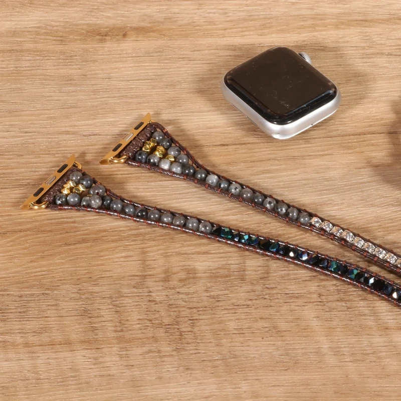 Ремешок из натурального камня черный лабрадорит ремешок для наручных часов в