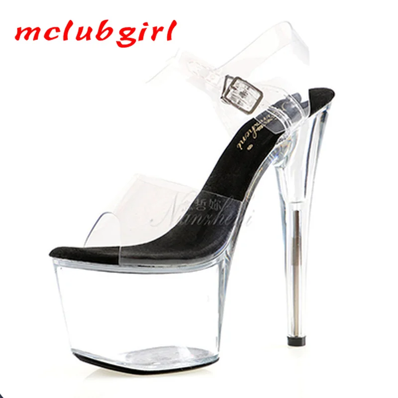 

Mclubgirl 15cm Heels Round Head Hentian High Thin Heel Waterproof Platform Open Toe Non Slip Steel Tube Dance High Heels LYP