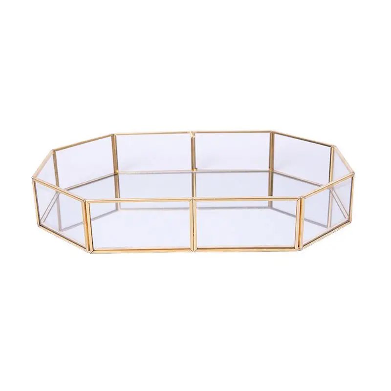 

Mirror Gold Octagonal Square Jewelry with an elegant mirrored glass surface Tray Dish Plate Decor Tray Jewelry Display