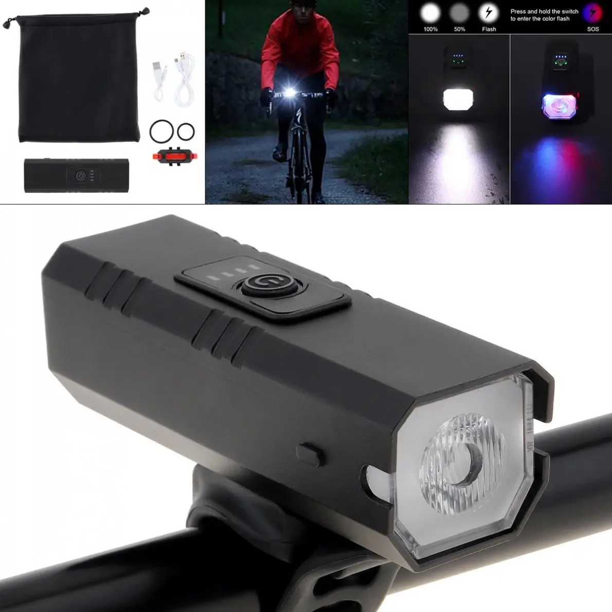 

Waterproof 800LM XML-T6 LED Bicycle USB Rechargeable Mountain Bike Headlight and Taillight with 4 Modes and Power Display