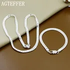 Ожерелье AGTEFFER из серебра 925 пробы для мужчин и женщин, Классическая плоская цепь 5 мм, 18202224 дюймов, модный набор ювелирных изделий для вечеринок