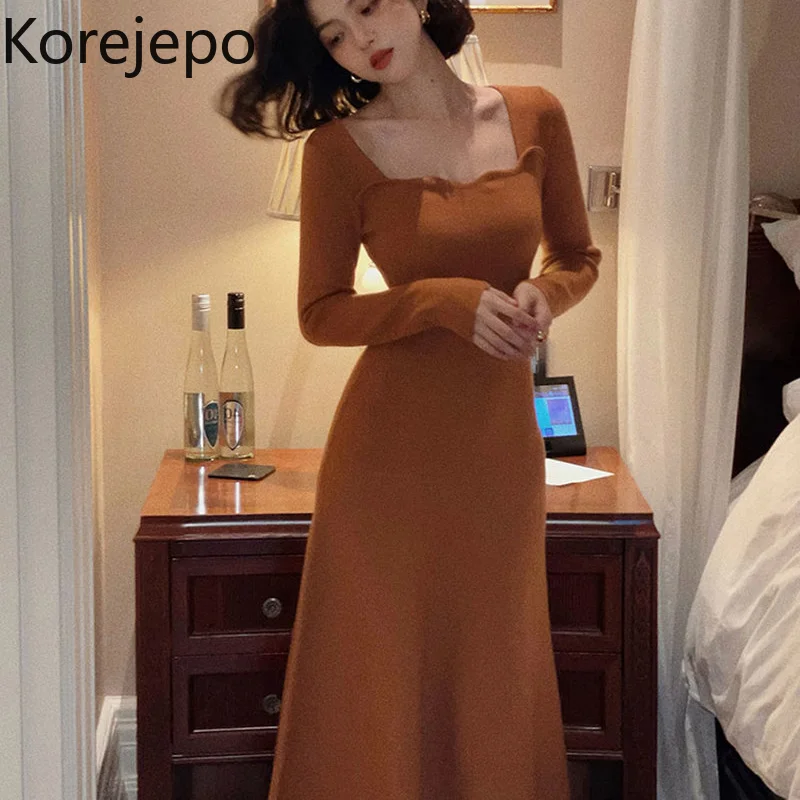 

Женское трикотажное платье с длинным рукавом, в стиле ретро