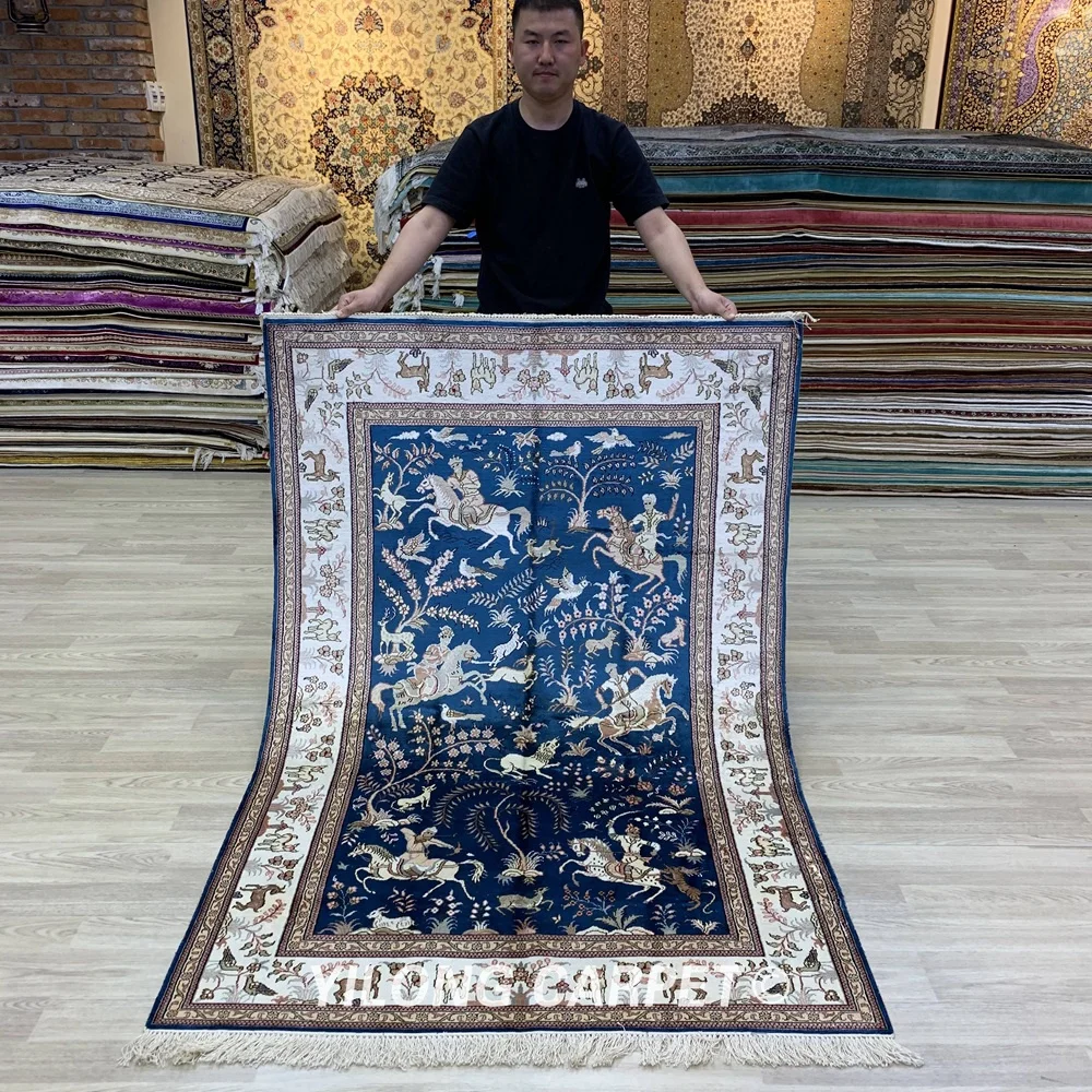 Yilong 4 дюймовый x 6 шелковый ковер для охоты персидский Тебриз (SCJ20B)|tabriz rugs|rug designrugged