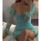 Простое коктейльное платье мини-длины SISTER 2022, Пышное Платье с длинными рукавами и блестками, платье с открытыми плечами Vestidos Elegantes Para Mujer
