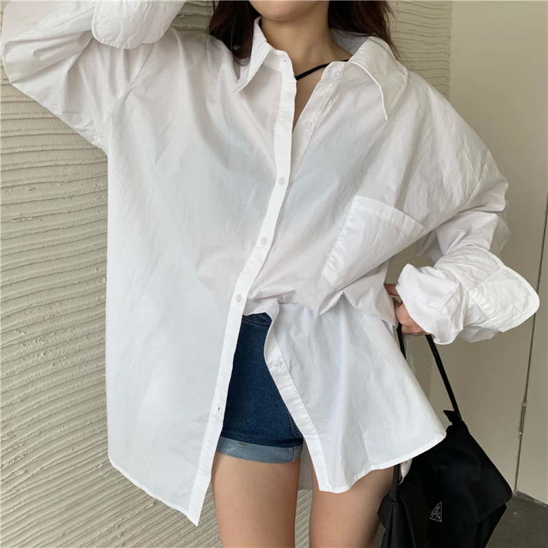 

ZHISILAO Fashion Oversize Blouse Women Solid Loose White Long Sleeve Shirts Plus Size Vintage Chic Streetwear Blousa Mujer 2021