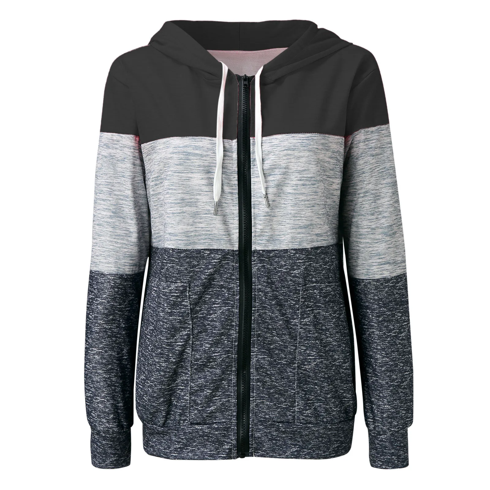 

Zip Up Hoodies Jacket Women Long Sleeve Pure Color Stitching Sweatshirts Coat Women Outwear Autumn Oversize Hooded Jacket Hoodie