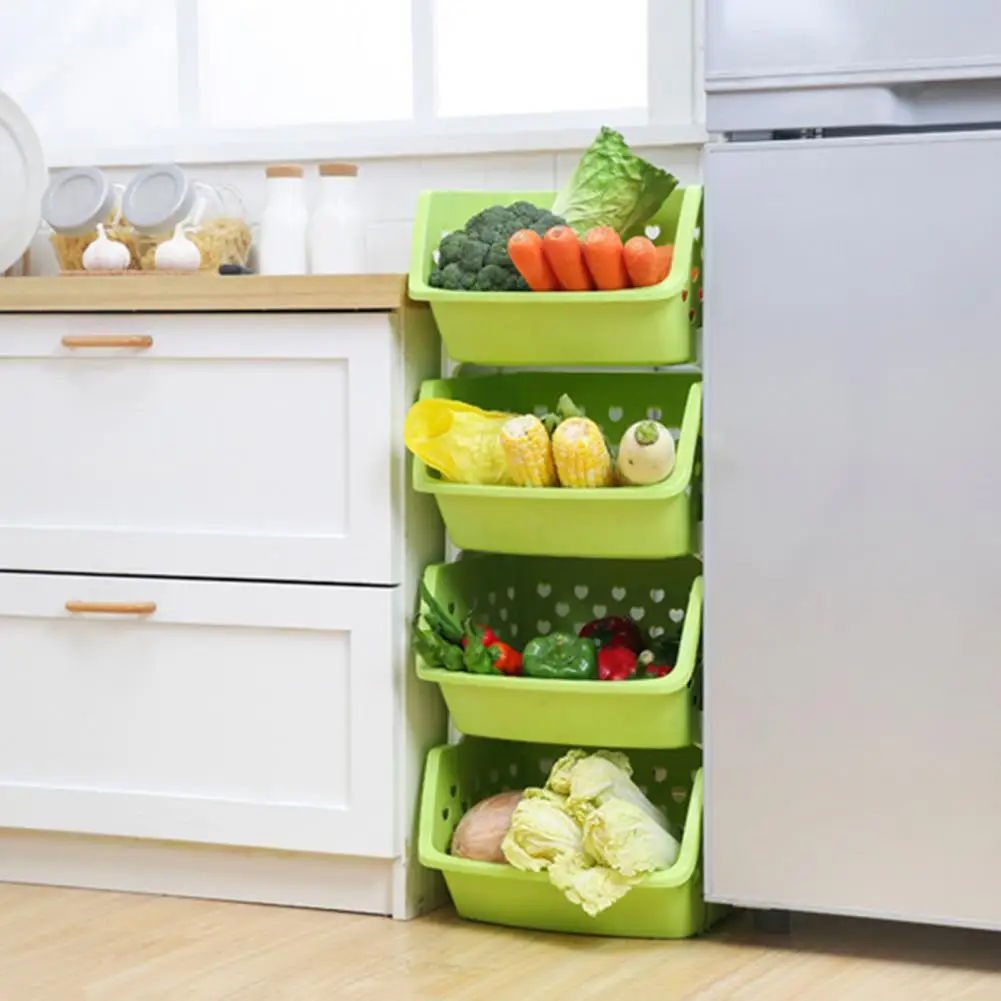 

Single Layer Storage Basket Can Be Stacked PP Hollow Fruit Basket and Vegetable Storage Box/Rack For Kitchen Accessories