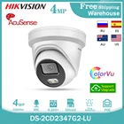 Hikvision Acusense 4-мегапиксельная цветная IP-камера DS-2CD2347G2-LU H265 + POE Встроенный микрофон CCTV наружная купольная камера видеонаблюдения