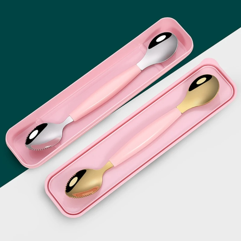 

Stainless Steel Spoon Double-Headed Mud Scraping Spoon with Soft Handle Baby Foo GXMA