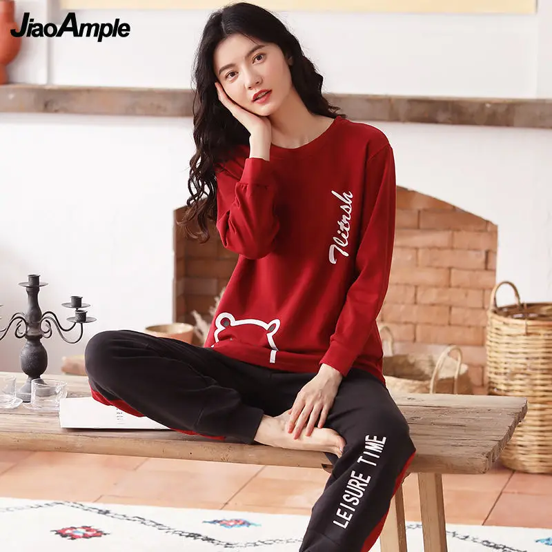 100% Cotton Pajamas Women Spring Autumn Long-Sleeved Trousers Pijamas Two-Piece 2022 New Cute Sexy Sleepwear Homewear Suit