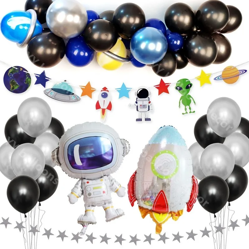 Solar System Astronaut Arrange s Children's Pull Flag Rocket Foil Kids Planet Theme Birthday Party Decor | Дом и сад