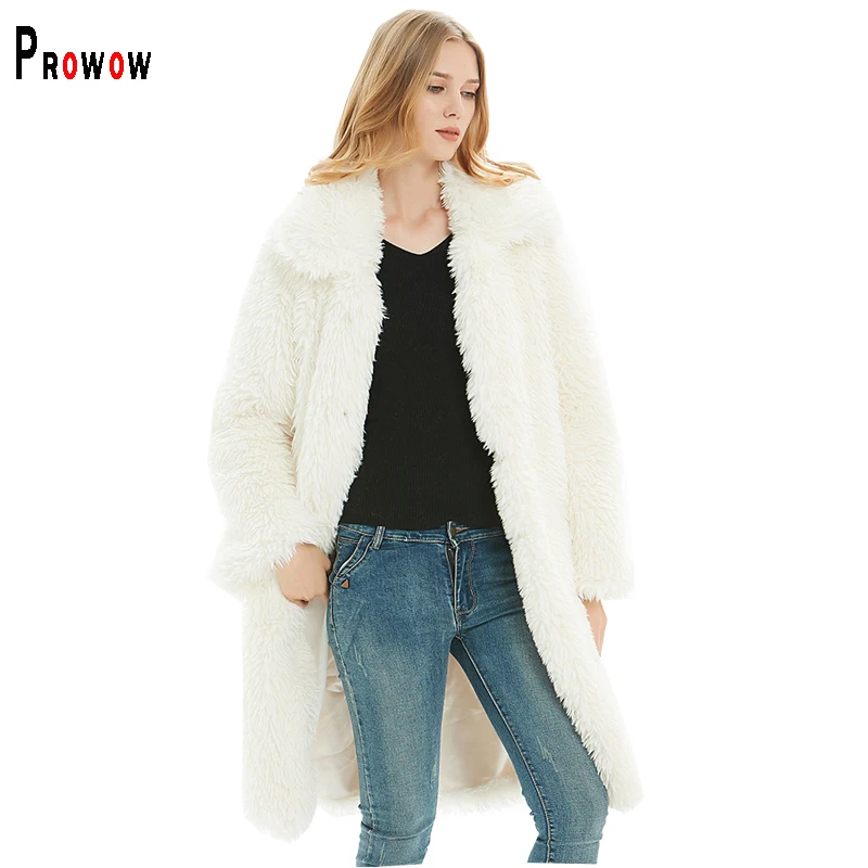 

Women Faux Fur Coat Solid Color Slim Windproof Thick Warm Winter Lady Outerwear Turn-down Collar Long Style Female Outfits