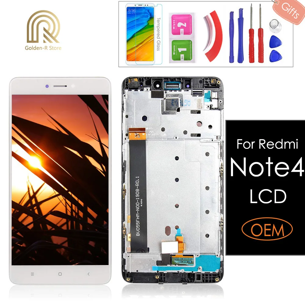 Оригинальный ЖК дисплей 5 дюйма для Xiaomi Redmi Note 4 сенсорный экран с рамкой