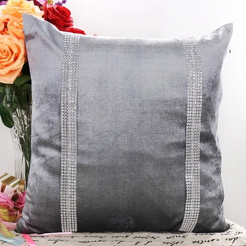 Grey 45X45 см Роскошная бархатная ткань подушка с геометрическим узором(алмаз) чехол Стразы наволочки Подушка декоративная подушка чехол - Цвет: Grey