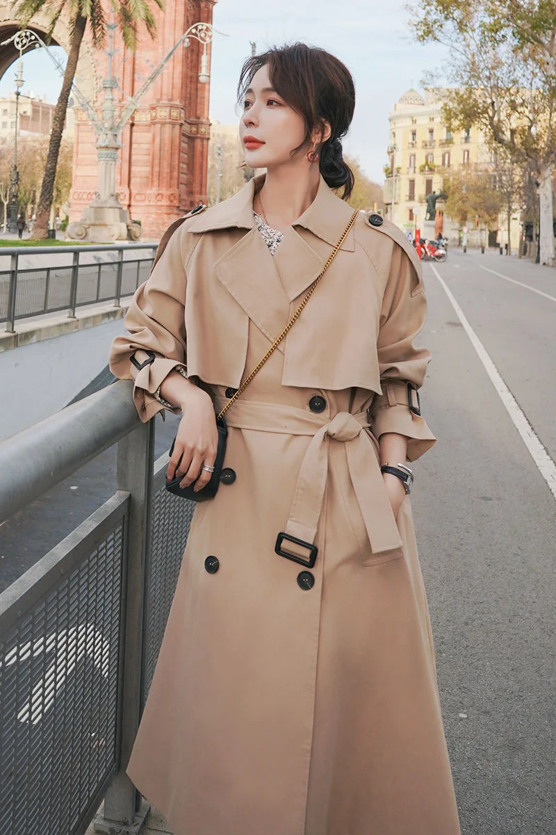 

Gvuw Main Push Classic Spring And Autumn Medium Long Khaki Windbreaker Kb7429 mustard floor length quilted thickness