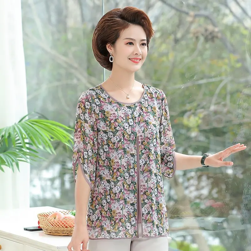 

Women Spring Summer Style Chiffon Blouses Shirts Lady Casual Half Sleeve O-Neck Chiffon Blusas Top Plus size XL -5XL