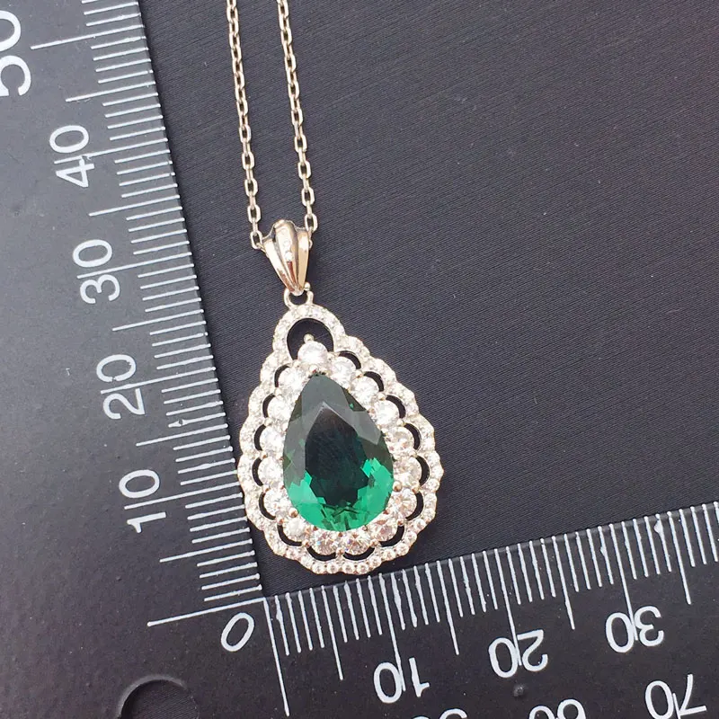 

CSJ Fine Jewelry green color quartz gemstone noble good pear9*13mm Pendant or necklace Sterling 925 Silver For Women Lady Gift