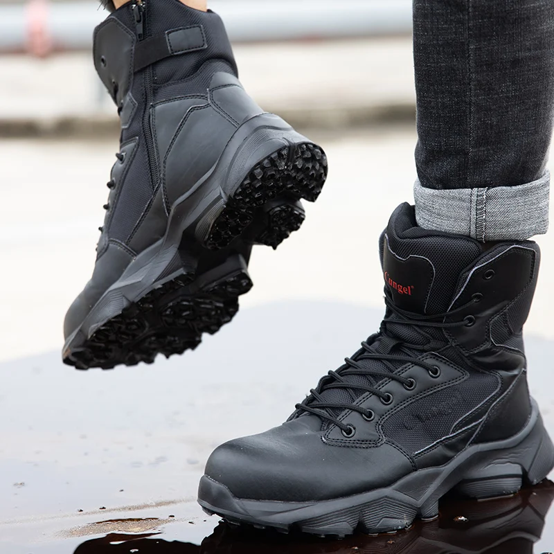 

New Motorcycle Safety Work Boots For Men Anti-smashing Steel Toe Cap Working Boots Construction Safety Shoes Male Work Shoes