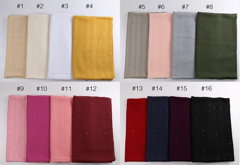 Хлопковый хиджаб с пайетками и складками шарф шали мусульманские гофрированные