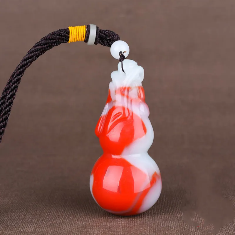 Gourd натуральный красный белый нефрит кулон ожерелье Китайский ручной резной Шарм