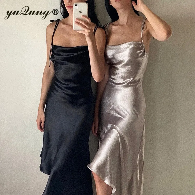 Женское длинное платье на бретельках yuqung трикотажное пляжное платье-макси без