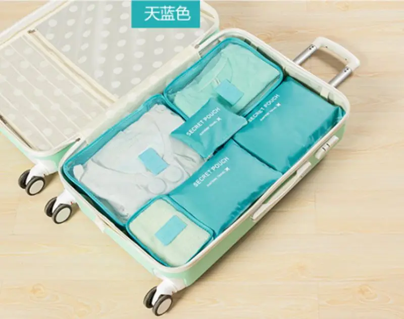 Sky Blue 6 шт. многофункциональная дорожная сумка для хранения, набор для одежды, обувь, аккуратный органайзер для одежды чехол для чемодана, нижнее белье для туалетных принадлежностей - Цвет: Sky Blue