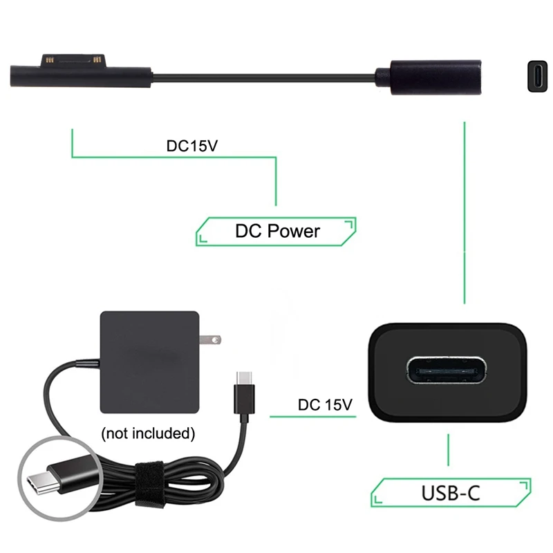 Type-C Usb-C Dc 15V гнездовой для поверхности Pro3 Pro4 Pro5 Pro6 Book Pro зарядный кабель-адаптер