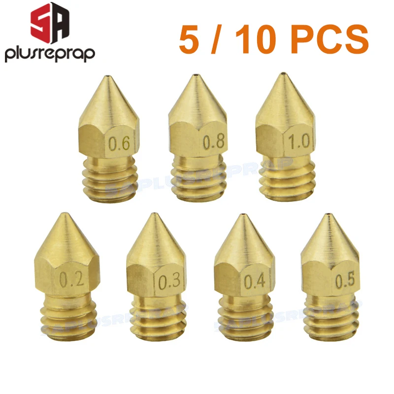 5/10PCS MK8 Brass Nozzle 0.2MM 0.3MM 0.4MM 0.5MM Extruder Print Head Nozzle For 1.75MM CR10 CR10S Ender-3 3D Printer Accessories