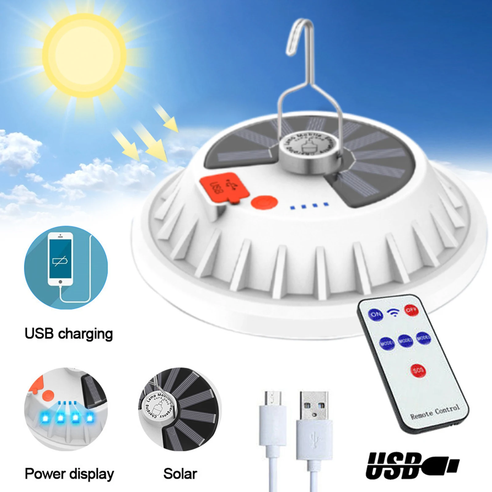 

3600mAh Waterproof LED Bulb Lamp Solar Charging Light Emergency Super Bright USB Rechargeable Light Outdoor Camping Lamp