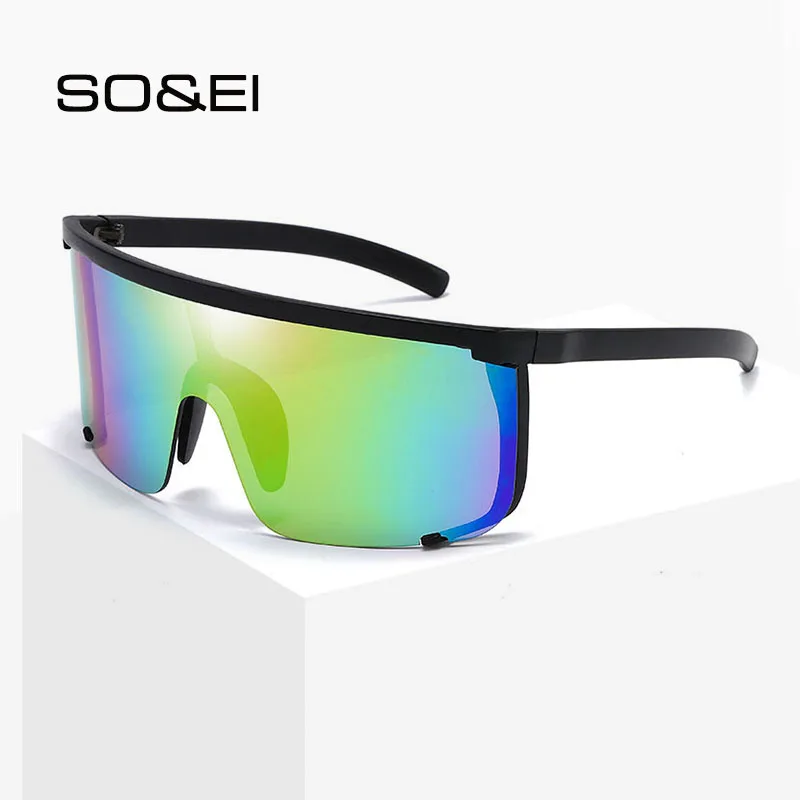 

SO&EI Outdoor Sports Windproof One Piece Sunglasses Men Fashion Colorful Mirror Oversized Anti-Peeping Women Sun Glasses UV400
